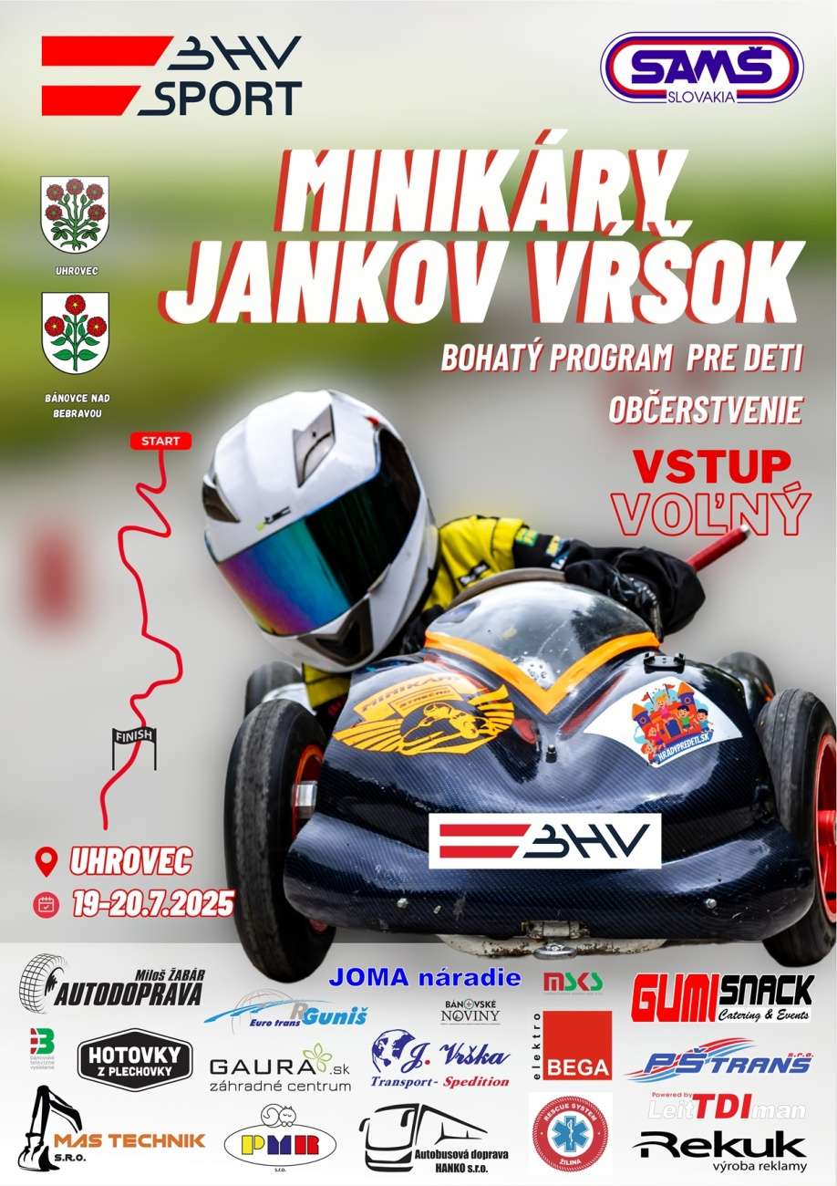 Oficiálny plagát podujatia Minikáry Jankov Vŕšok 2025 BHV SPORT Uhrovec